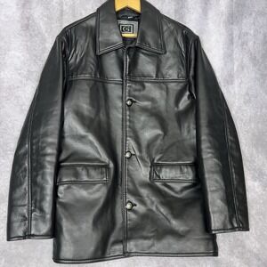 GE Mens Black Faux Leather Long Sleeve Button Up Jacket Size Approx Large